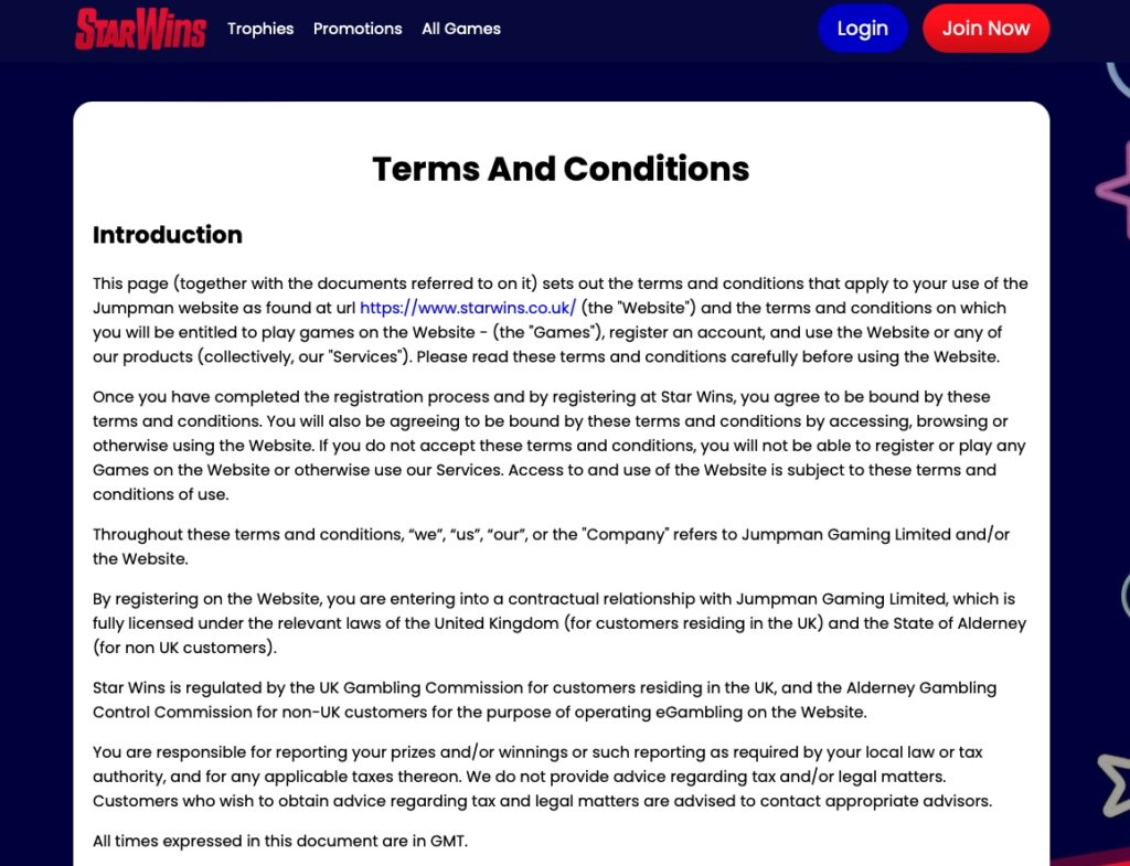 Star Wins terms and conditions 