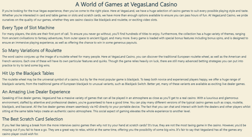 VegasLand Info.