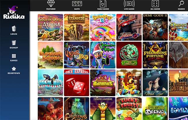 Ridika casino games library
