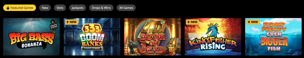 game selection at hey spin casino