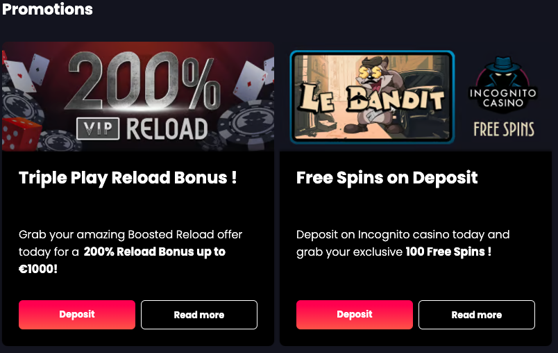 Incognito Casino Bonuses and Promotions.