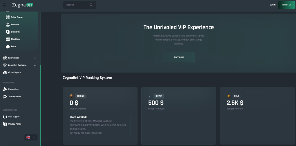 ZegnaBet VIP rewards.