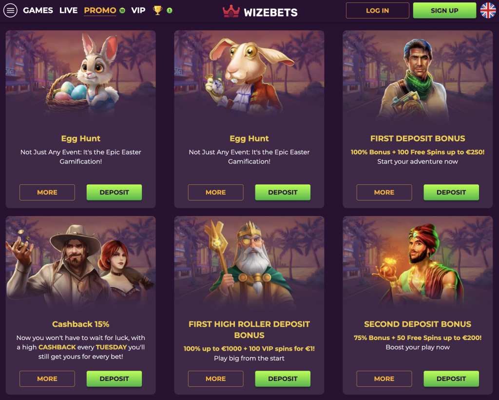 WizeBets Casino Bonuses and Promotions.