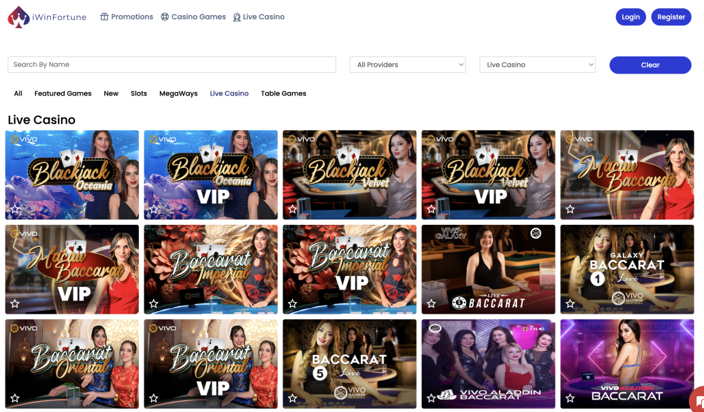 live dealer options at iwin fortune casino