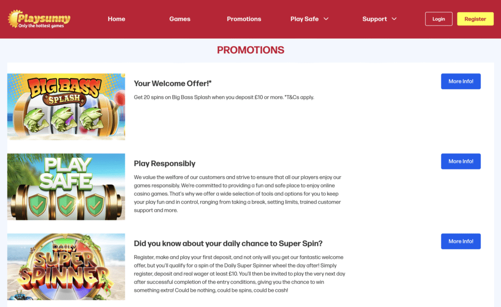 PlaySunny Casino Bonuses & Promotions.