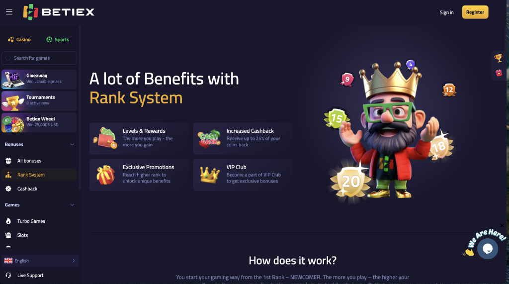 Betiex Casino Rank System.