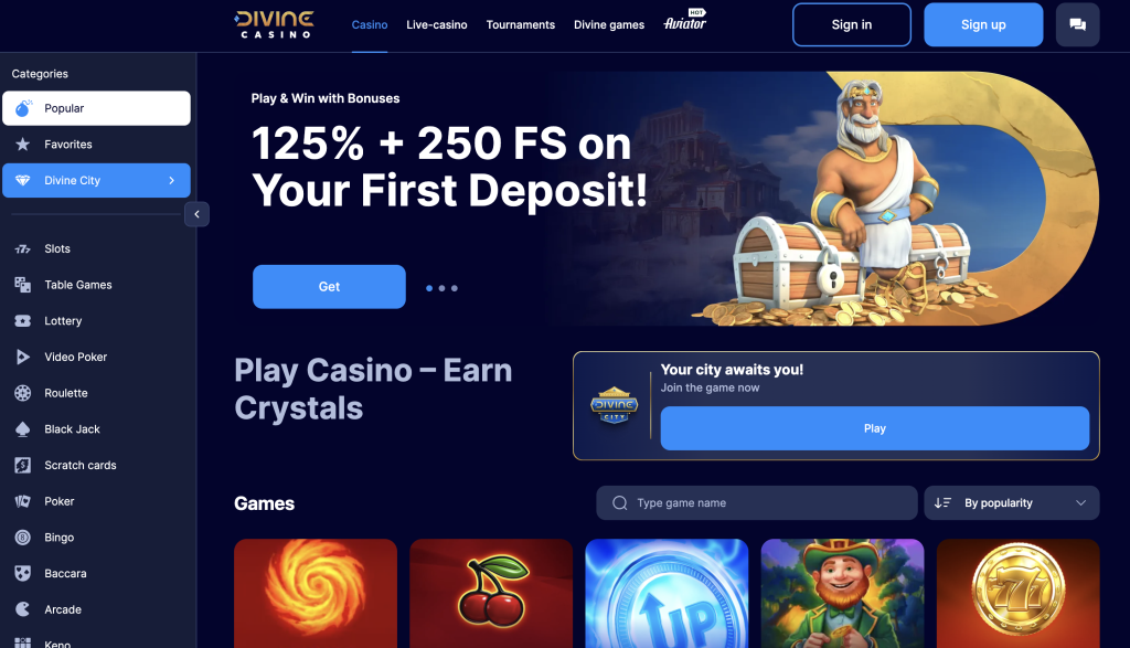 Divine Casino Welcome Bonus.