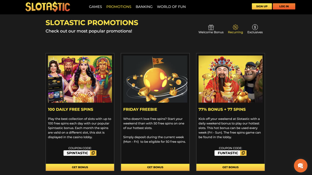 Slotastic ongoing promotions.