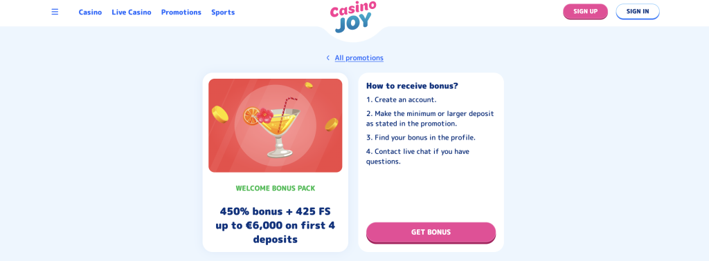 Casino Joy welcome bonus