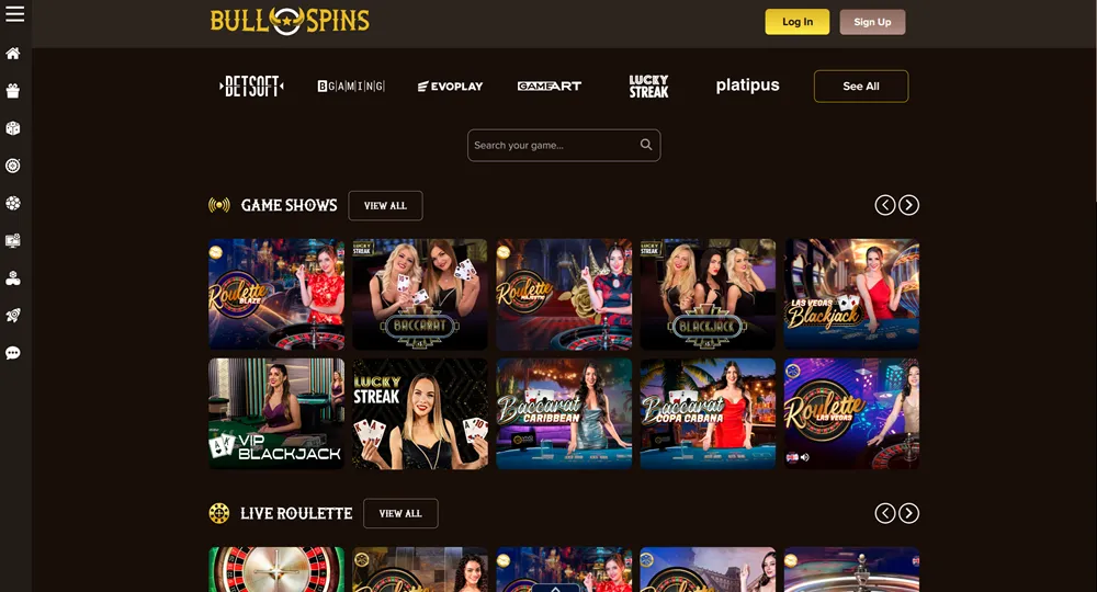 game options at bull spins casino