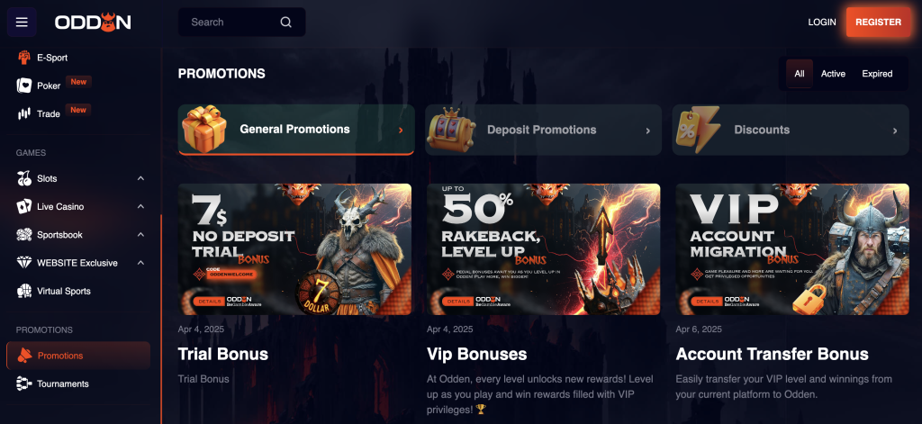 Odden Casino ongoing bonuses.