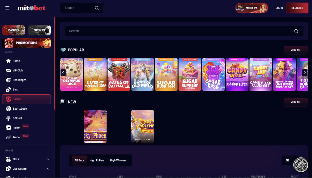 Mitobet Casino Games.