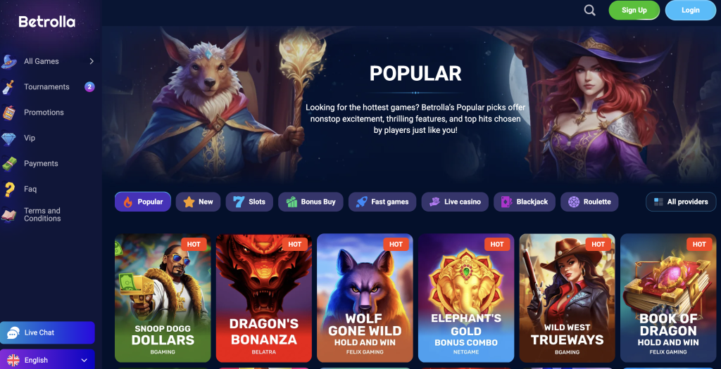 betrolla casino game options