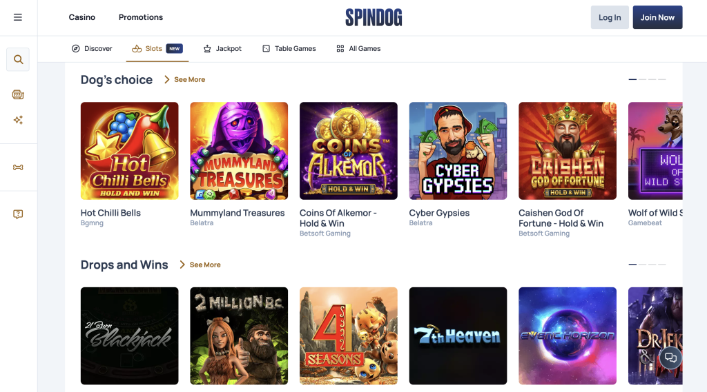 SpinDog casino slot games