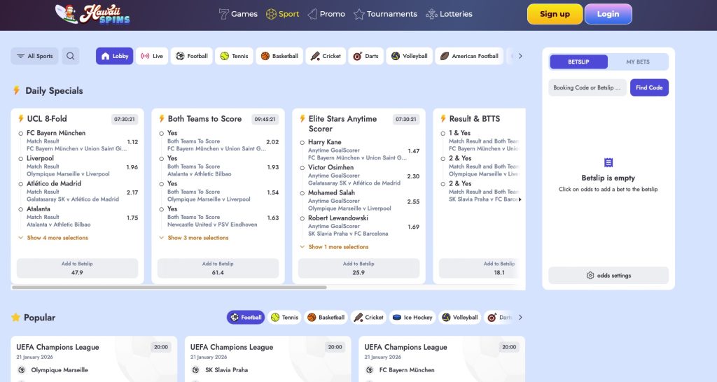 Hawaii Spins Sportsbook section