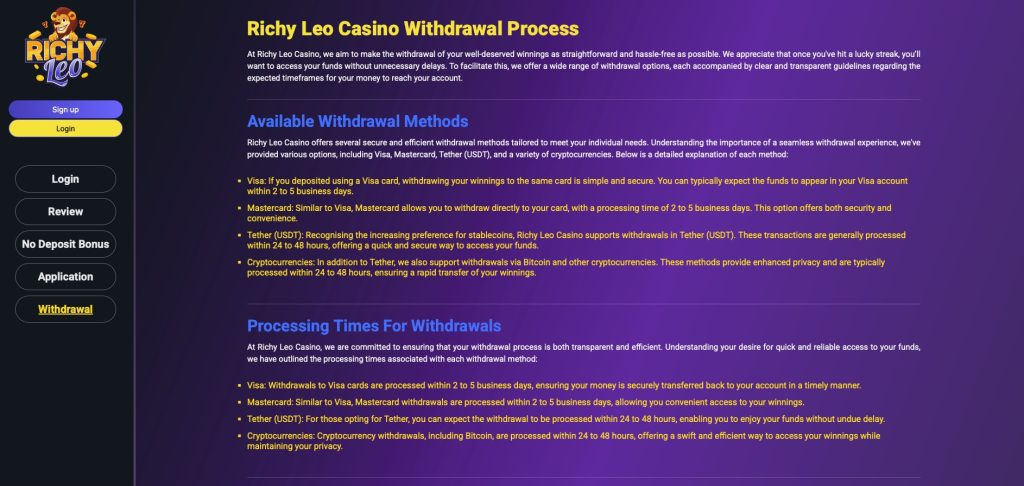 Richy Leo Casino Withdrawal Process
