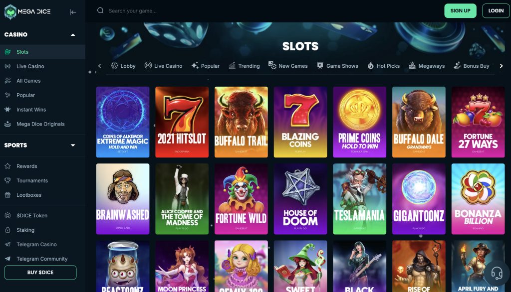 mega dice casino games