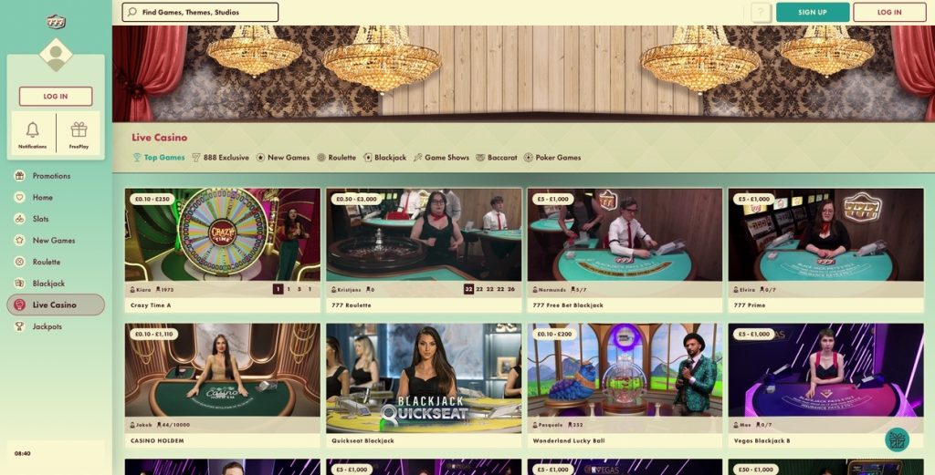 777 Casino Live Casino section