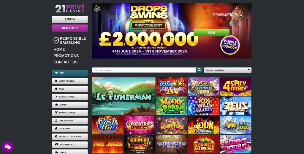 21 Prive Casino homepage