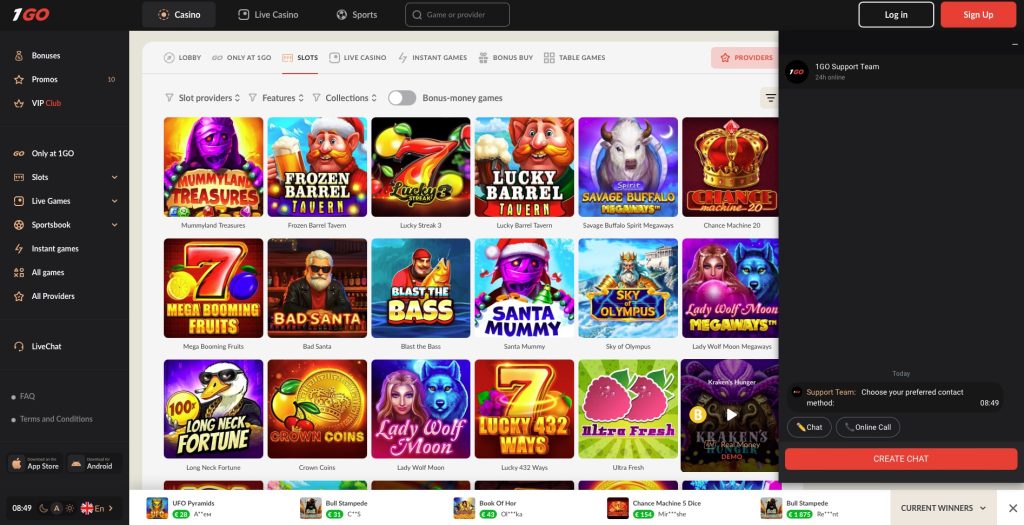 1 Go Casino Live Chat facility