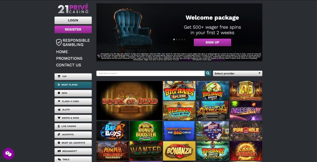 21 Prive Casino games library