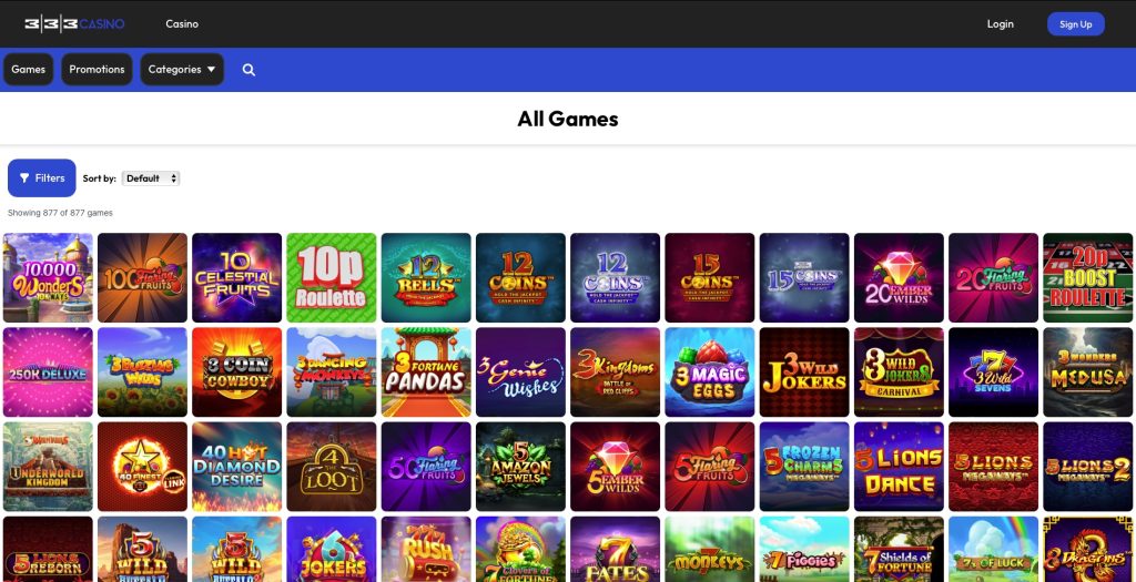 333 Casino all game options