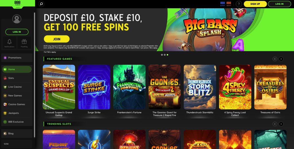 888 Casino homepage